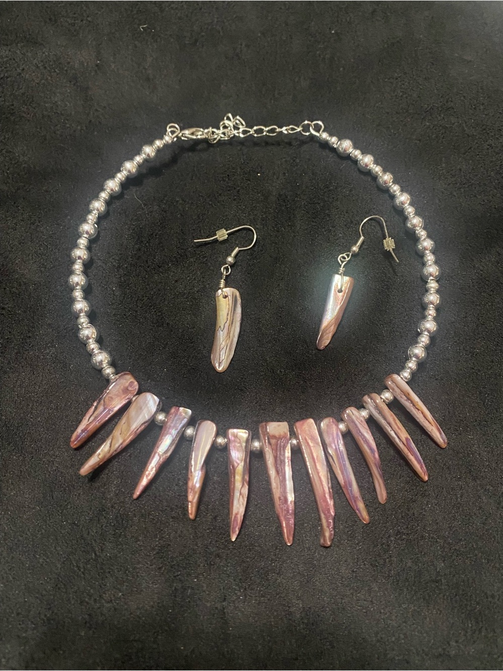 Pink-Lilac Pearl Spike Necklace & Earring Set